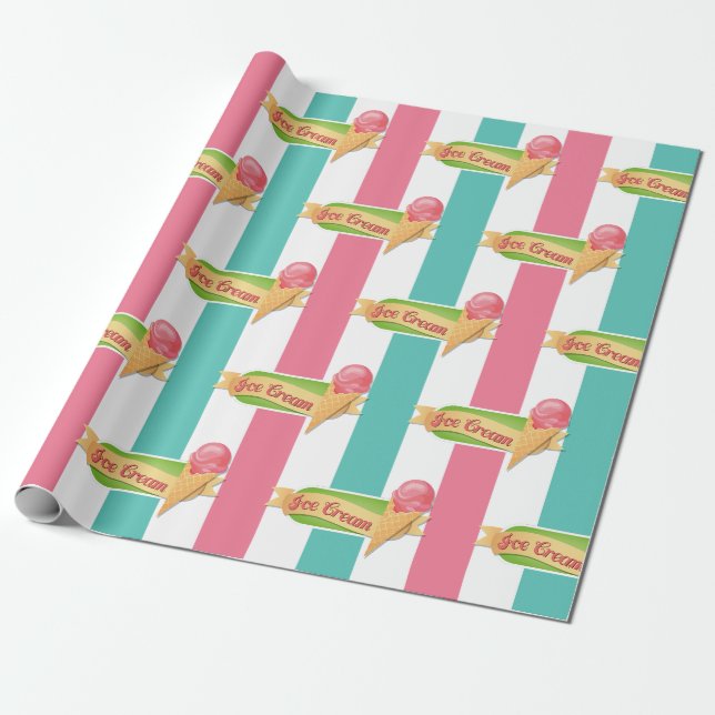 Papel De Regalo Fiesta de Cumpleaños de Helado (Desenrollado)