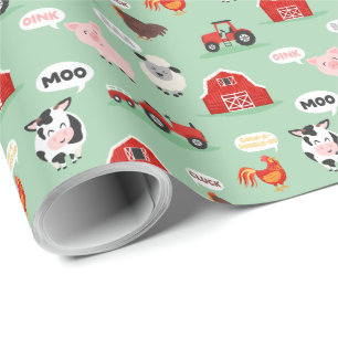 Papel De Regalo Fiesta de cumpleaños de la granja Oink Baa Moo Coc