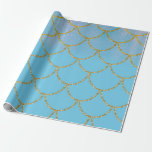 Papel De Regalo Fiesta de cumpleaños de la sirena azul y dorada Sh<br><div class="desc">Papel de ajuste</div>