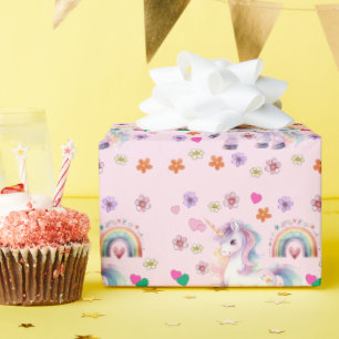 Papel De Regalo Fiesta de cumpleaños de las flores de arcoiris de