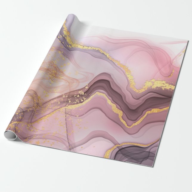 Papel De Regalo fiesta de cumpleaños de las purpurinas Rosa Gold (Desenrollado)