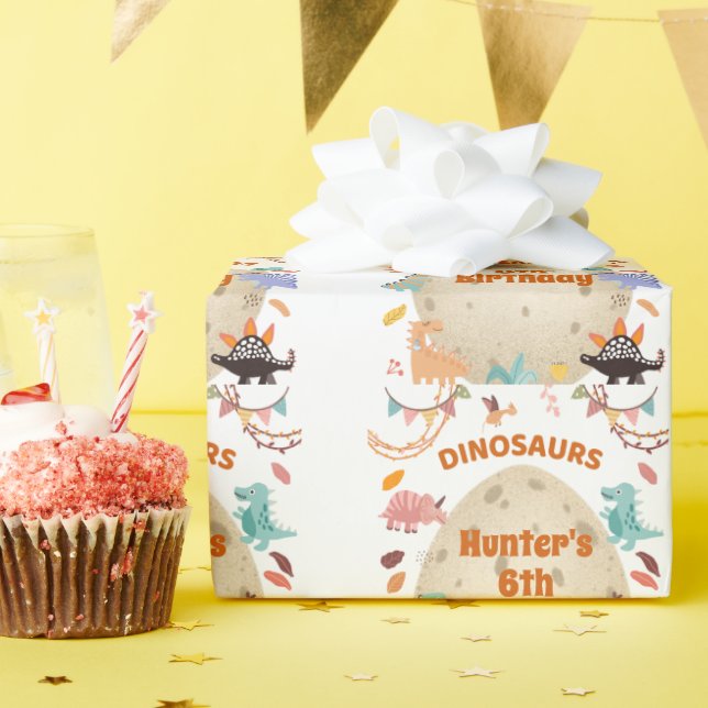 Papel De Regalo Fiesta de cumpleaños de los dinosaurios con huevo  (Fiesta de cumpleaños )
