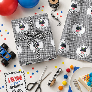 Papel De Regalo Fiesta de cumpleaños de Monster Trucks con Vroom