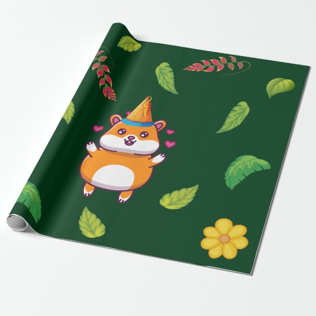Papel De Regalo Fiesta de cumpleaños de niño con tema botánico de  (Desenrollado)