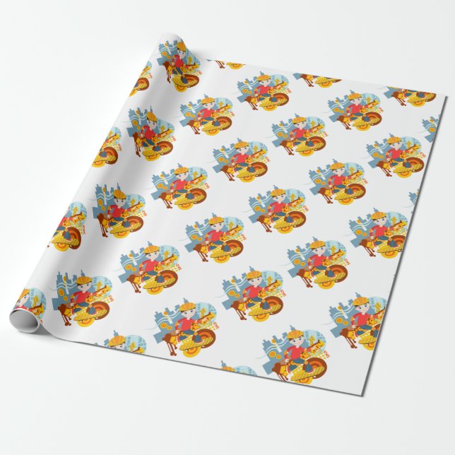 Papel De Regalo Fiesta de cumpleaños de niño de skateboard con gra (Desenrollado)