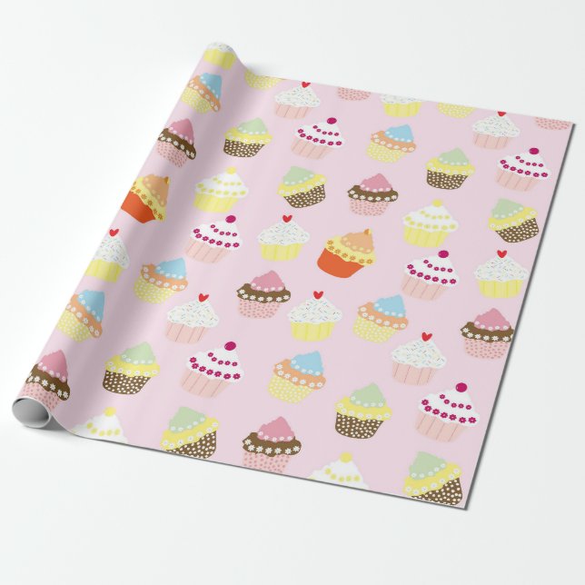 Papel De Regalo Fiesta de cumpleaños de pasteles rosados (Desenrollado)