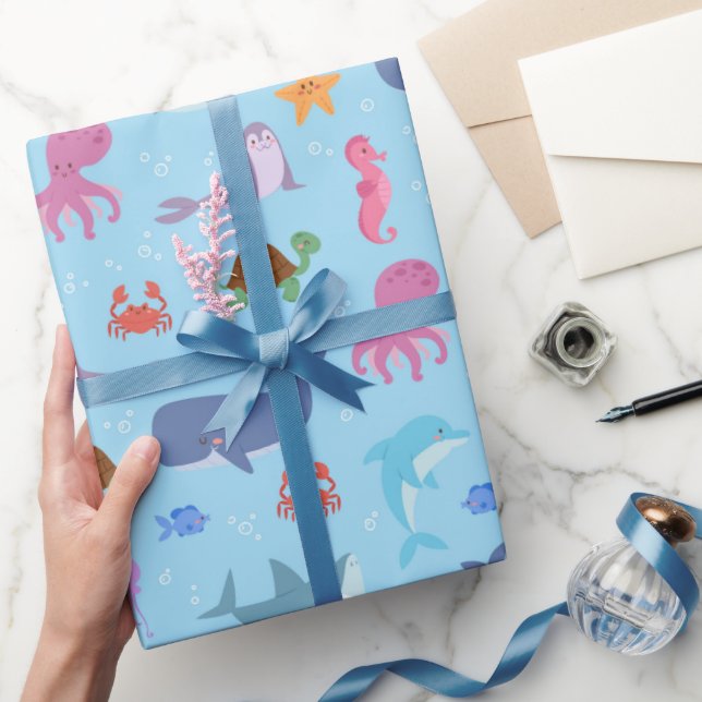 Papel De Regalo Fiesta de cumpleaños de Sea Animals (Regalar)