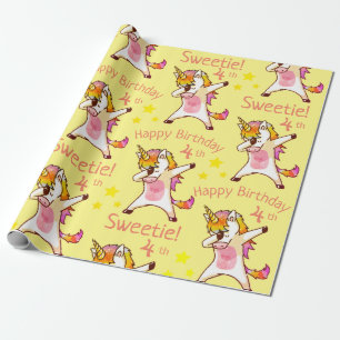 Papel De Regalo Fiesta de Cumpleaños de Unicornio con Nombre y Eda