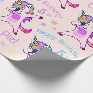 Papel De Regalo Fiesta de Cumpleaños de Unicornio con Nombre y Eda