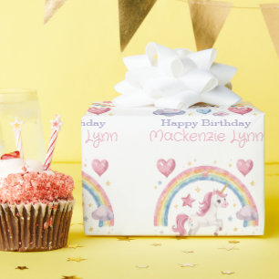 Papel De Regalo Fiesta de Cumpleaños de Unicornio de Acuarela y Ar
