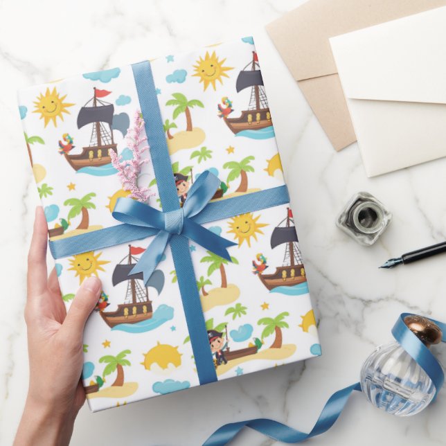 Papel De Regalo Fiesta de Cumpleaños del Barco Pirata Infantil (Regalar)