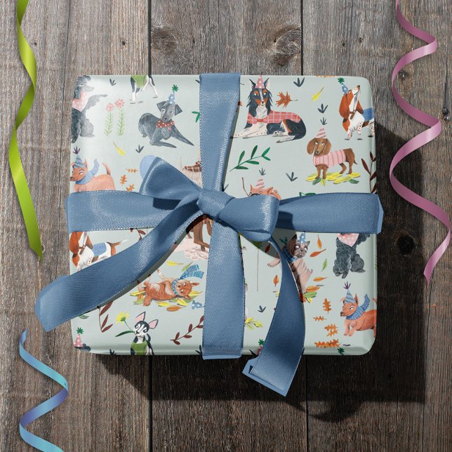 Papel De Regalo Fiesta de Cumpleaños del Cachorro Perro Azul Lets  (Lets Pawty Blue Dog Puppy Birthday Party Wrapping Paper)
