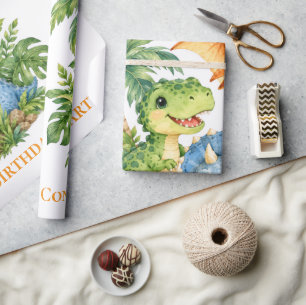 Papel De Regalo Fiesta de cumpleaños del niño en la jungla de dino