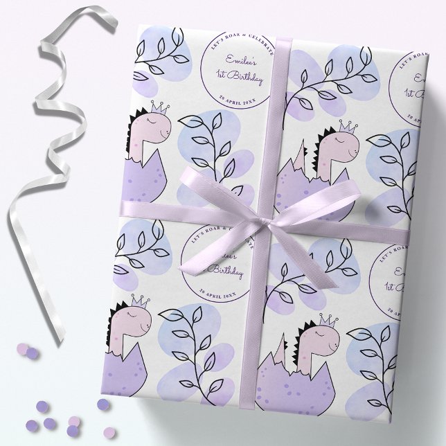 Papel De Regalo Fiesta de cumpleaños Dinosaur Pink Purple (Subido por el creador)