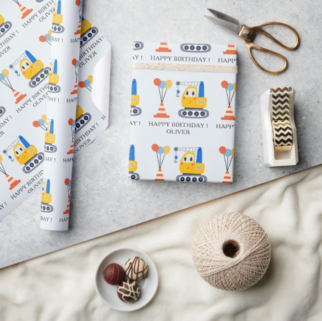 Papel De Regalo Fiesta de cumpleaños infantil con tema de construc (Artesanía)