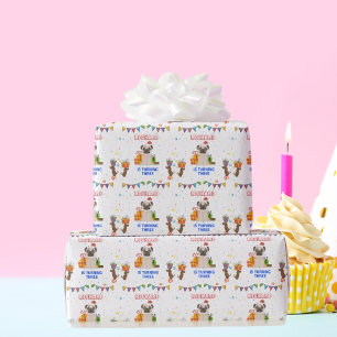 Papel De Regalo Fiesta de Cumpleaños Infantil con Tema de Perrito 