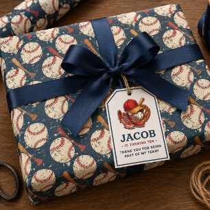 Papel De Regalo Fiesta de Cumpleaños Infantil de Béisbol Azul Mari