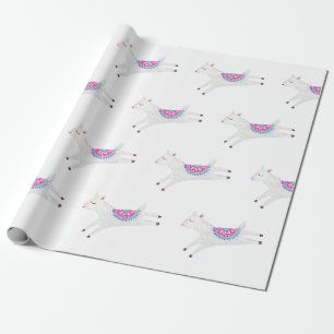 Papel De Regalo Fiesta de cumpleaños infantil Llama acuarela