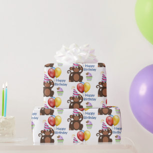 Papel De Regalo Fiesta de Cumpleaños Mono y Globos 