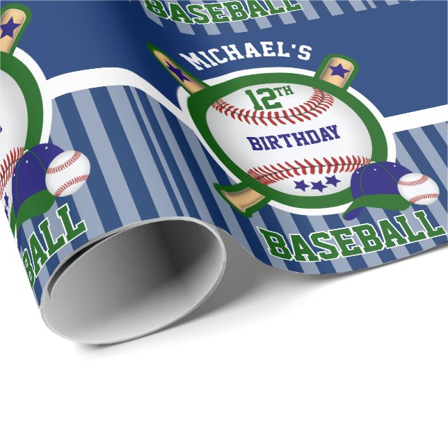 Papel De Regalo Fiesta de cumpleaños número 0 - Béisbol - Verde os (Esquina del rollo)