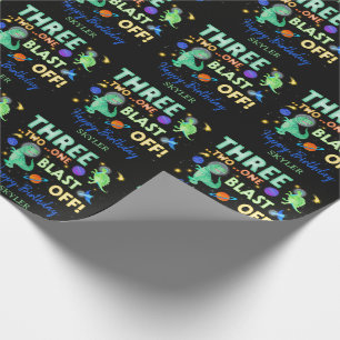 Papel De Regalo Fiesta de cumpleaños número 3 de dinosaurios espac
