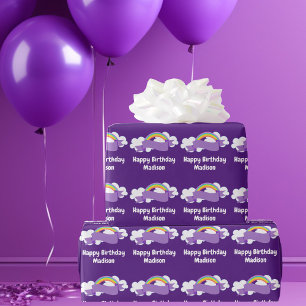 Papel De Regalo Fiesta de cumpleaños personalizada Purple Rainbow 