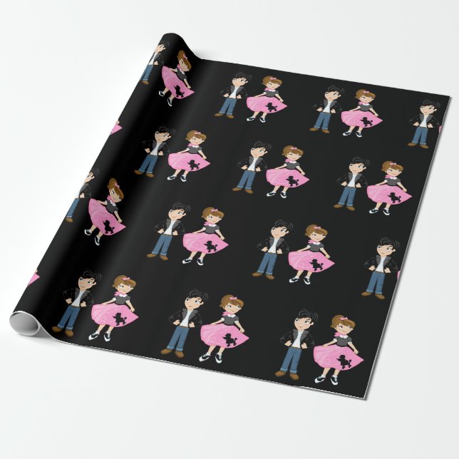 Papel De Regalo Fiesta de cumpleaños Retro Sock Hop (Desenrollado)