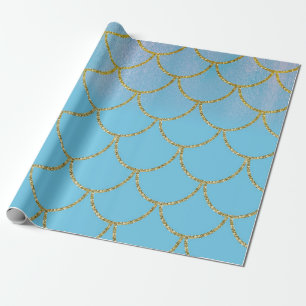 Papel De Regalo Fiesta de Cumpleaños Sirena con Brillo Azul y Dora