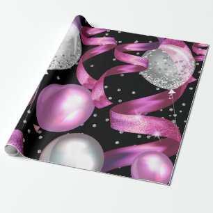 Papel De Regalo Fiesta de Cumpleaños Sweet 16 Rosa Negro Plata Bri