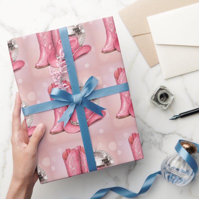 Papel De Regalo Fiesta de Cumpleaños Vaquera de Discoteca Rosa (Regalar)