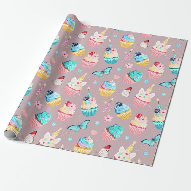 Papel De Regalo Fiesta de Cupcakes (Desenrollado)