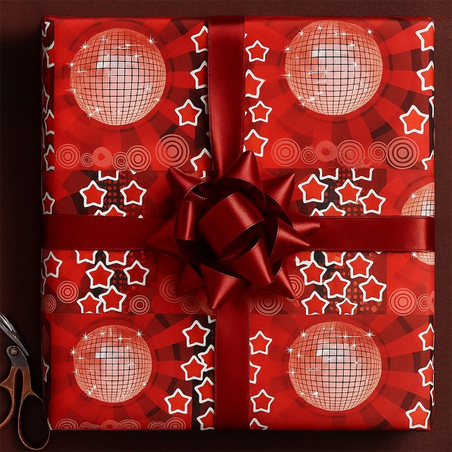 Papel De Regalo Fiesta de disco rojo con estrellas y bola Purpurin (Subido por el creador)