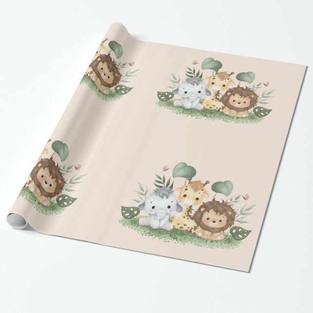 Papel De Regalo Fiesta de flores silvestres Animal Safari (Desenrollado)