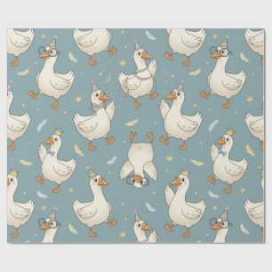 Papel De Regalo Fiesta de Ganso Tonto – Fondo Azul con Plumas