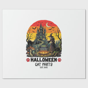 Papel De Regalo Fiesta de Gatos de Halloween Bruja Caldero Gatos N