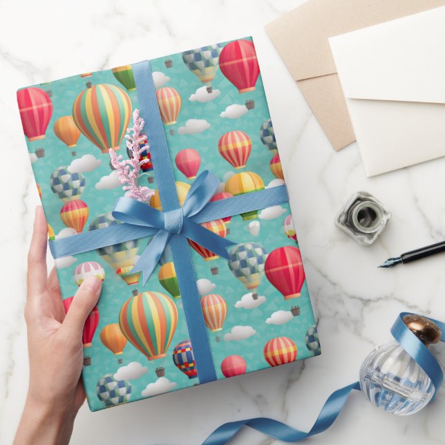 Papel De Regalo fiesta de globos de aire caliente con azulejos fre (Regalar)