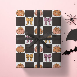 Papel De Regalo Fiesta de Halloween Coquette Chica Lazo de Calabaz