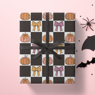 Papel De Regalo Fiesta de Halloween Coquette Chica Lazo de Calabaz