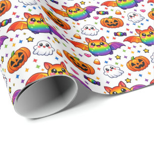 Papel De Regalo 🎃🌈 Fiesta de Halloween de Arcoíris Espeluznante