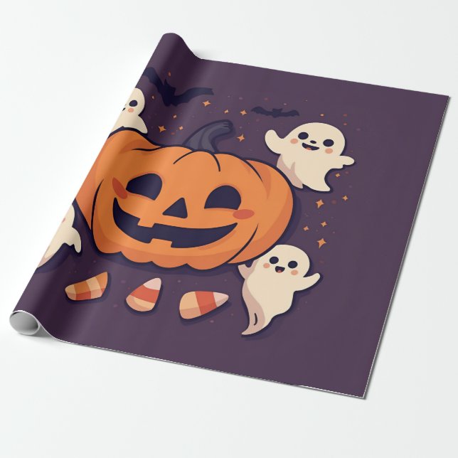 Papel De Regalo Fiesta de Halloween Espeluznantemente Linda (Desenrollado)