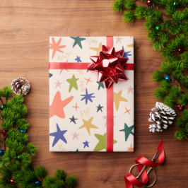 Papel De Regalo Fiesta de invierno con patrón de estrellas colorid
