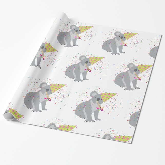 Papel De Regalo Fiesta de Koala - Animales con Fiesta (Desenrollado)