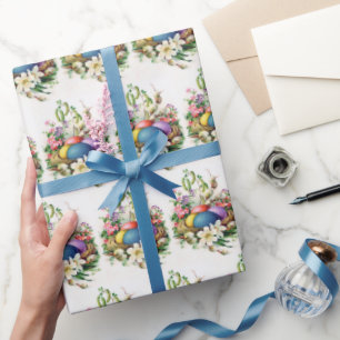 Papel De Regalo fiesta de la cesta de huevos de Pascua retro