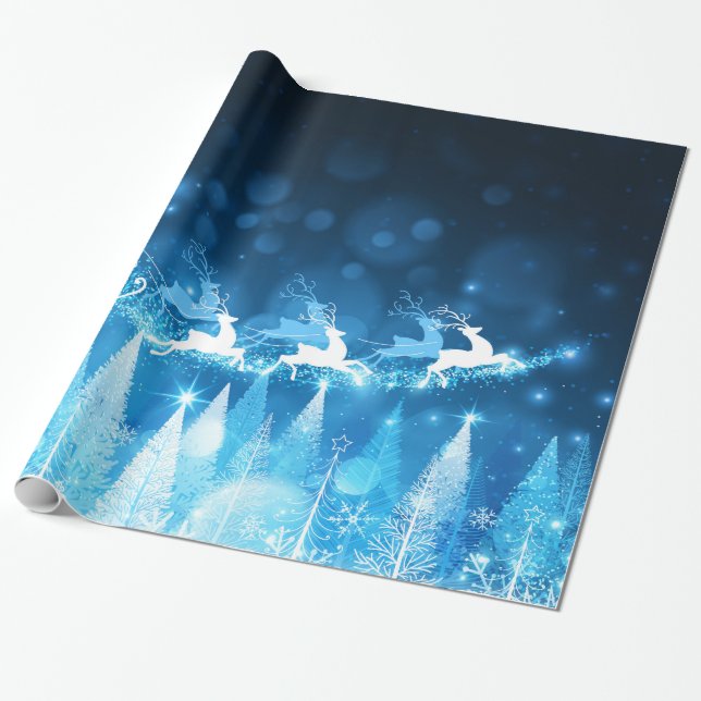 Papel De Regalo Fiesta de la Navidad - Santa Azul y Sleigh (Desenrollado)