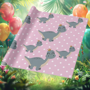 Papel De Regalo Fiesta de los dinosaurios rosados Boho