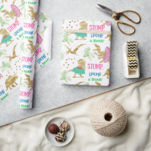 Papel De Regalo Fiesta de los niños rosados de los dinosaurios de