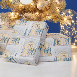 Papel De Regalo Fiesta de natividad dorada y azul