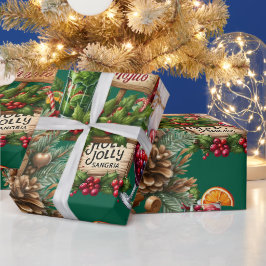 Papel De Regalo Fiesta de Navidad con Cóctel y Bebidas en Verde