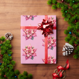 Papel De Regalo Fiesta de Navidad con Poinsettia Rosa