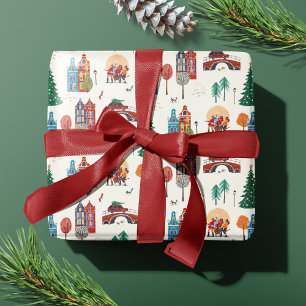 Papel De Regalo Fiesta de Navidad de la Ciudad de Invierno